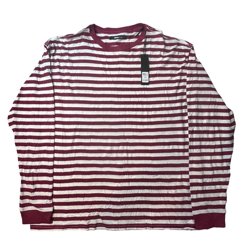 Fashion Nova Shirt Mens L‎ Red Omar Stripe Oversized Long Sleeve Tee FNMH950